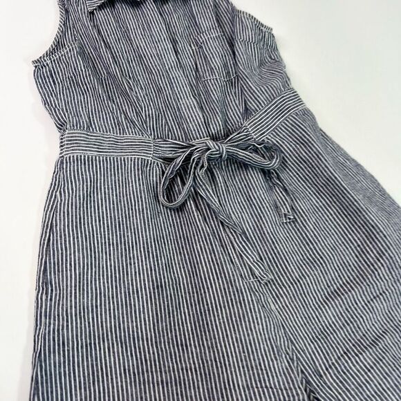 By Anthropologie Romper Womens 6 Blue Striped Linen Seersucker Front Tie Preppy - Picture 4 of 10